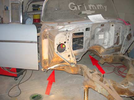Floor pan to firewall area arrows