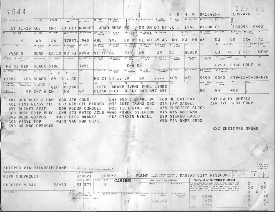 Original Build Sheet